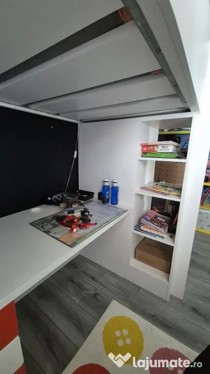 2 Paturi Supraetajate IKEA SMÅSTAD cu Birou Depozitare Saltele Incluse 90x200