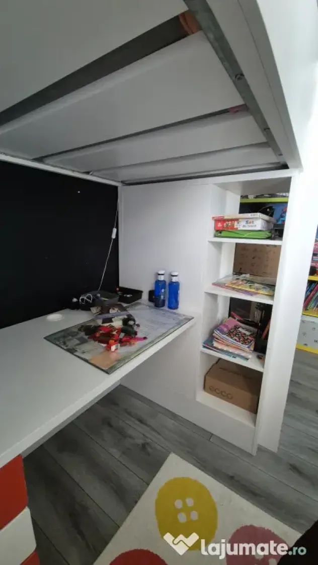 2 Paturi Supraetajate IKEA SMÅSTAD cu Birou Depozitare Saltele Incluse 90x200