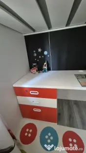 2 Paturi Supraetajate IKEA SMÅSTAD cu Birou Depozitare Saltele Incluse 90x200 