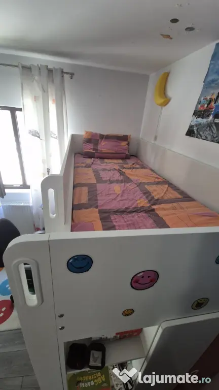 2 Paturi Supraetajate IKEA SMÅSTAD cu Birou Depozitare Saltele Incluse 90x200
