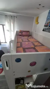 2 Paturi Supraetajate IKEA SMÅSTAD cu Birou Depozitare Saltele Incluse 90x200 