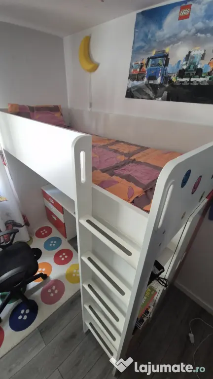 2 Paturi Supraetajate IKEA SMÅSTAD cu Birou Depozitare Saltele Incluse 90x200