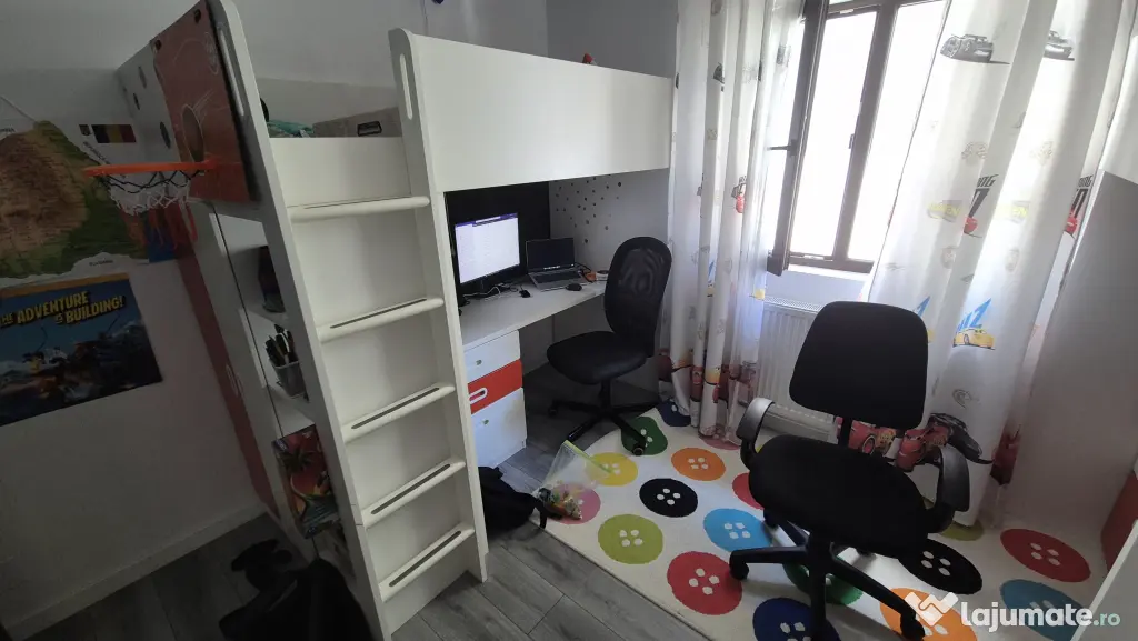 2 Paturi Supraetajate IKEA SMÅSTAD cu Birou Depozitare Saltele Incluse 90x200