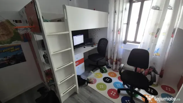 2 Paturi Supraetajate IKEA SMÅSTAD cu Birou Depozitare Saltele Incluse 90x200