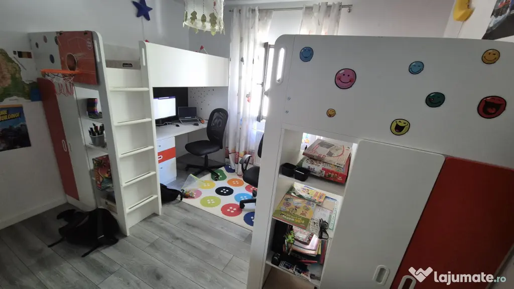 2 Paturi Supraetajate IKEA SMÅSTAD cu Birou Depozitare Saltele Incluse 90x200