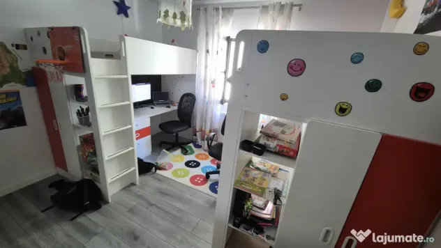 2 Paturi Supraetajate IKEA SMÅSTAD cu Birou Depozitare Saltele Incluse 90x200