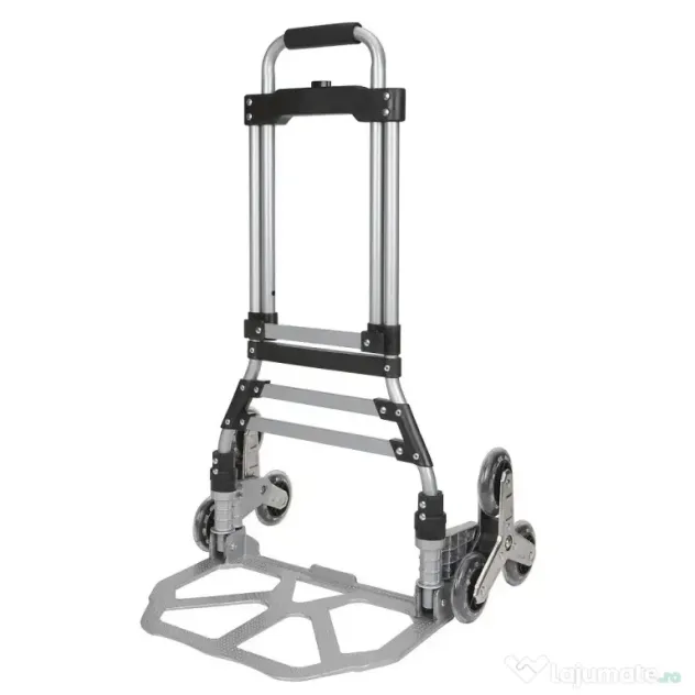 Carucior/Liza de greutati 75KG, pliabil,6roti, Aluminiu, Argintiu, nou