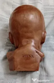 Bust de bebelus adormit teracota/gips patinat 17 cm. foarte greu 
