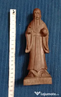 Statueta lemn sculptata Zeul Longevitatii Shou Xing 15 cm.