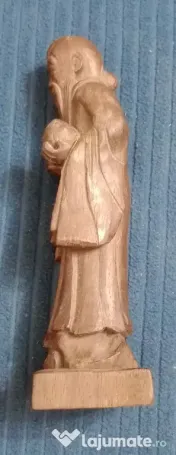 Statueta lemn sculptata Zeul Longevitatii Shou Xing 15 cm.