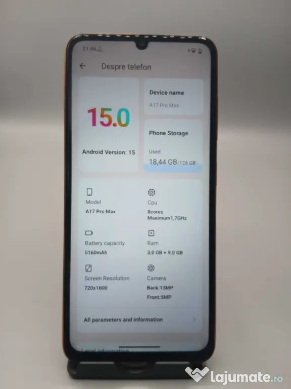 Hotwav A17 Pro Max Portocaliu Memorie: 128GB Ram: 3GB+9GB ID_1886