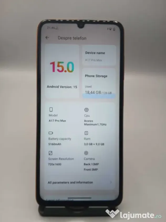 Hotwav A17 Pro Max Portocaliu Memorie: 128GB Ram: 3GB+9GB ID_1886