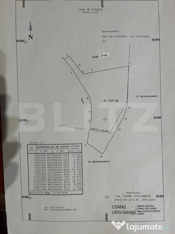 De vânzare: Teren intravilan 1.180 mp – Pietroasa, com. M - Pietroasa (Cluj)