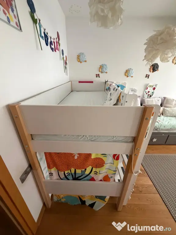 Pat înalt FLEXA NOR 90x200 cm cu saltea și accesorii
