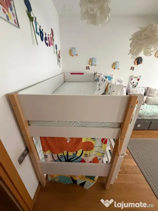 Pat înalt FLEXA NOR 90x200 cm cu saltea și accesorii