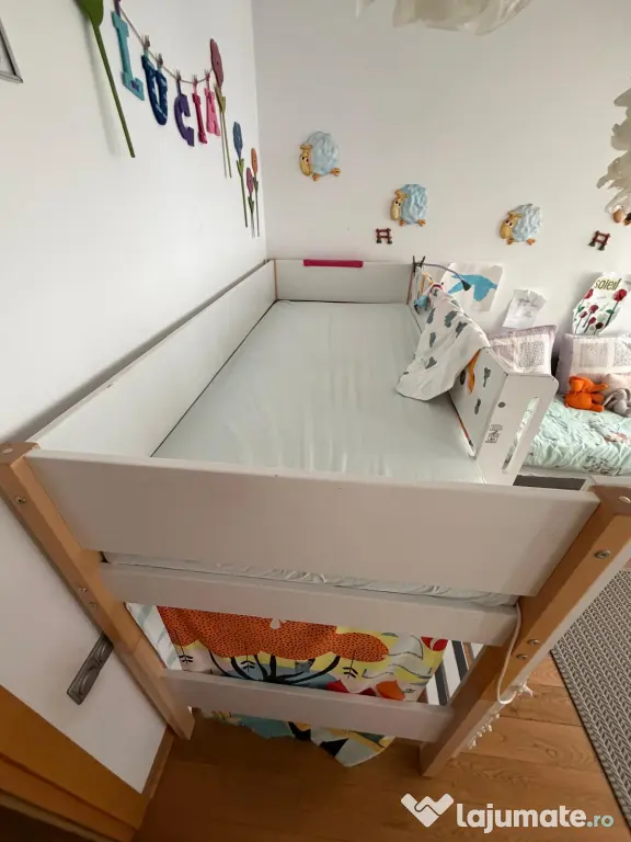 Pat înalt FLEXA NOR 90x200 cm cu saltea și accesorii