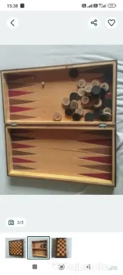 Set Sah si table, Lemn, Maro, 38x38 cm