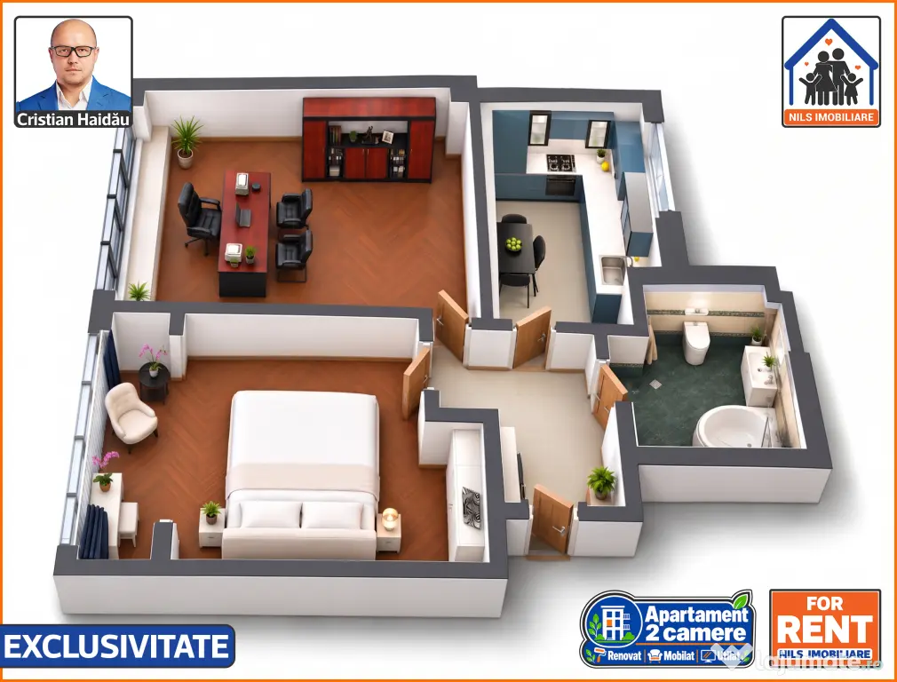 Apartament / Birou | 2 camere | Renovat | Mobilat | Utilat | Tineretul