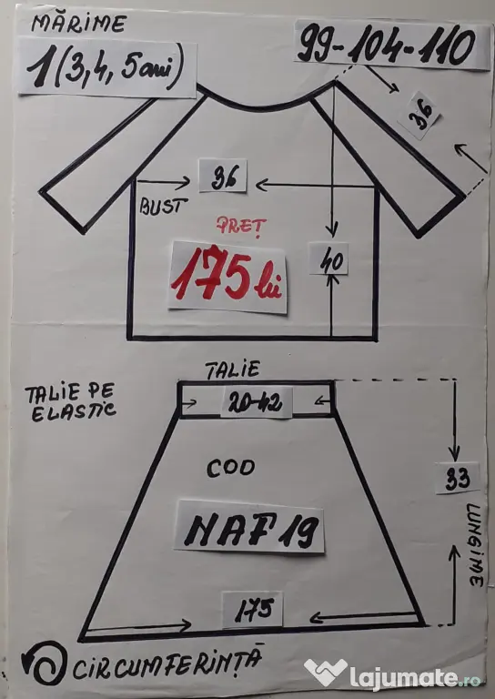 Costum popular pentru copii 3-4-5 ani, 175 lei