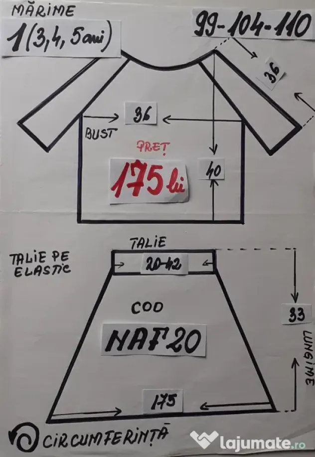 Costum popular pentru copii 3-4-5 ani, 175 lei