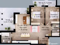 APartament cu 3 camere, 73 mp utili, zona Careiului 
