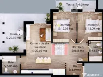 Apartament cu 3 camere, 73 mp, zona Micro 16