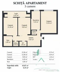 Ap 3 camere | 2 BAI | BALCON | Zona Manastur-Ion Mester