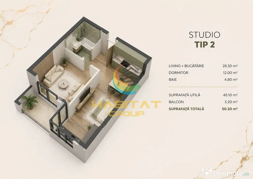 Vânzare Studio 50.30 mp - Metrou Berceni | Popești Leordeni - Popesti Leordeni (Bucuresti-Ilfov)