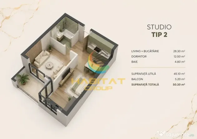 Vânzare Studio 50.30 mp - Metrou Berceni | Popești Leordeni - Popesti Leordeni (Bucuresti-Ilfov)