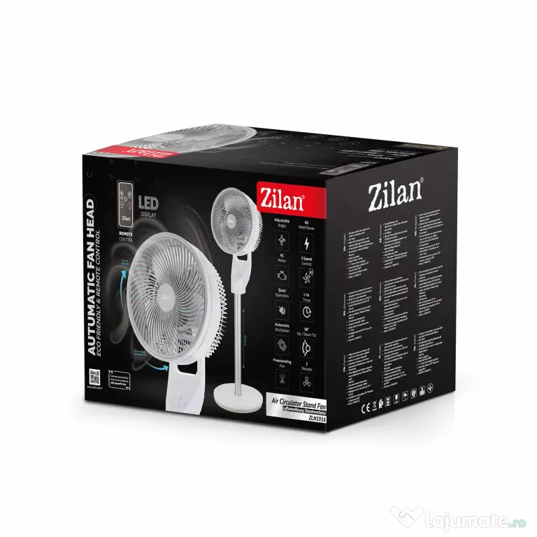 Ventilator cu picior, 3 trepte de viteza, putere 60W, timer 1-7H ZILAN / ZLN 1016