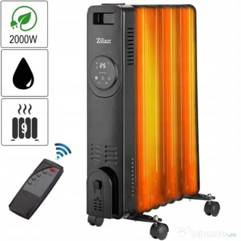 Calorifer electric cu 9 elementi, putere 2000W, termostat reglabil, indicator LED ZILAN / ZLN8416