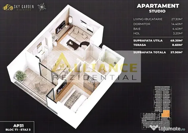 STUDIO DE VANZARE IN COMPLEX PREMIUM - SKY GARDEN RESIDENCE - Popesti Leordeni (Bucuresti-Ilfov)