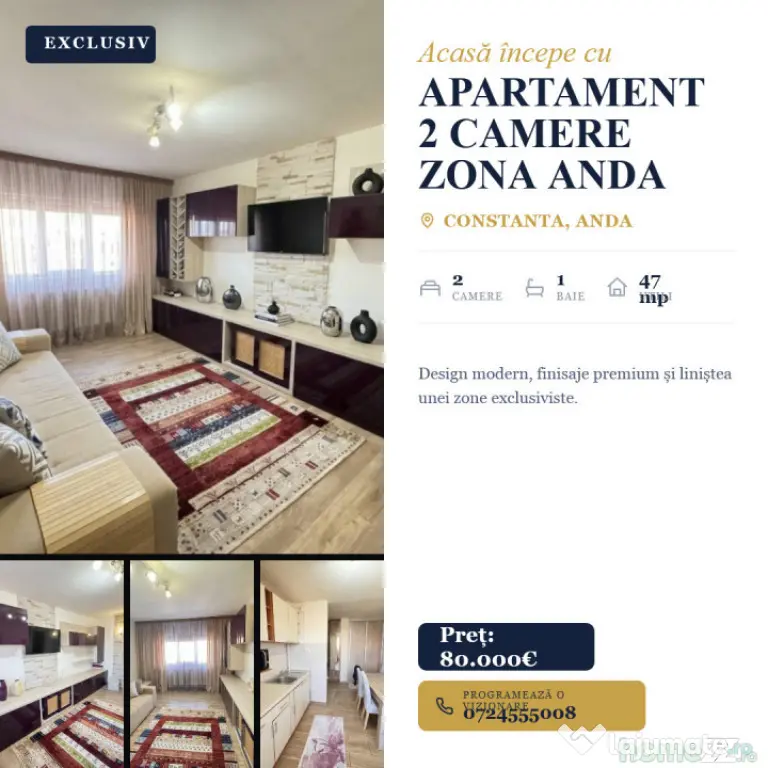 Apartament 2 camere decomandat, 2 balcoane, centrală pe gaz - Constanta (Constanta)