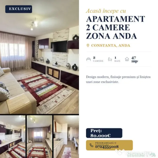 Apartament 2 camere decomandat, 2 balcoane, centrală pe gaz - Constanta (Constanta)