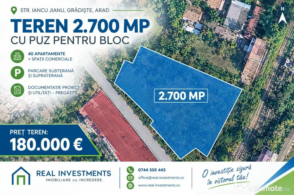 Vand teren 2700 MP zona Gradiste cu PUZ pentru bloc ID:43659 - Arad (Arad)