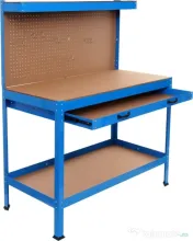 Masă de lucru pentru atelier XD640, 1200 x 600 mm, cu sertar, panou pentru scule și raft inferior 80 kg