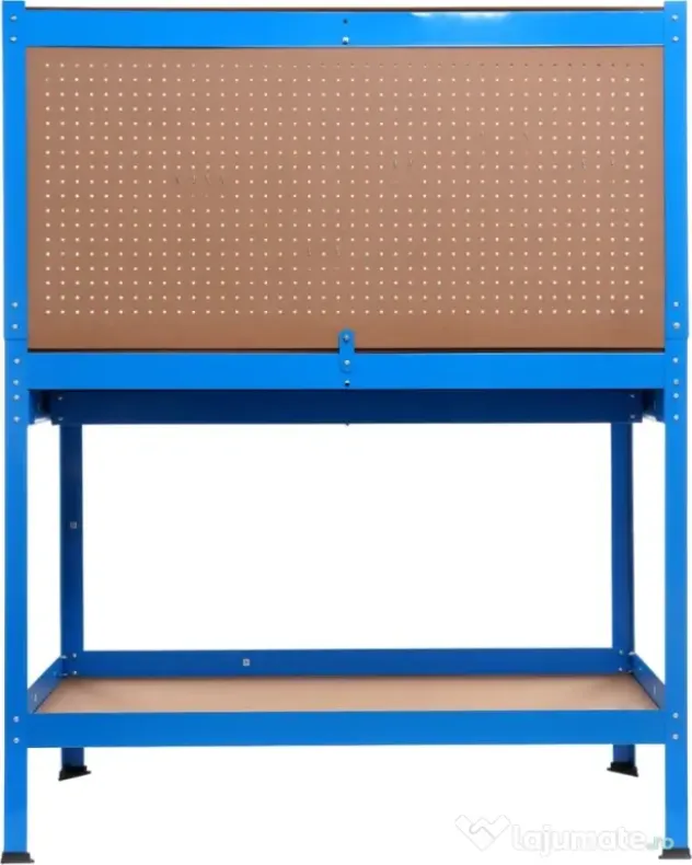 Masă de lucru pentru atelier XD640, 1200 x 600 mm, cu sertar, panou pentru scule și raft inferior 80 kg