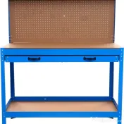 Masă de lucru pentru atelier XD640, 1200 x 600 mm, cu sertar, panou pentru scule și raft inferior 80 kg 
