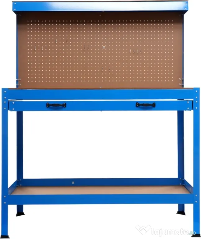 Masă de lucru pentru atelier XD640, 1200 x 600 mm, cu sertar, panou pentru scule și raft inferior 80 kg