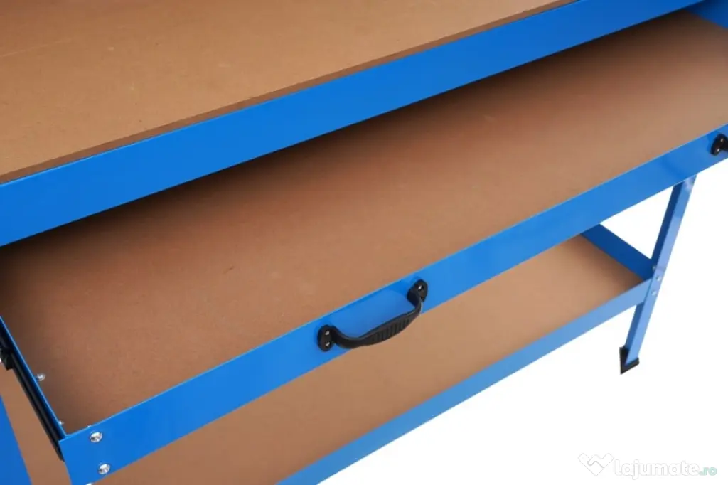 Masă de lucru pentru atelier XD640, 1200 x 600 mm, cu sertar, panou pentru scule și raft inferior 80 kg