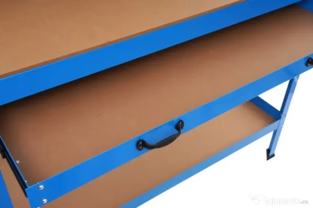 Masă de lucru pentru atelier XD640, 1200 x 600 mm, cu sertar, panou pentru scule și raft inferior 80 kg