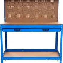 Masă de lucru pentru atelier XD640, 1200 x 600 mm, cu sertar, panou pentru scule și raft inferior 80 kg