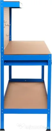 Masă de lucru pentru atelier XD640, 1200 x 600 mm, cu sertar, panou pentru scule și raft inferior 80 kg 