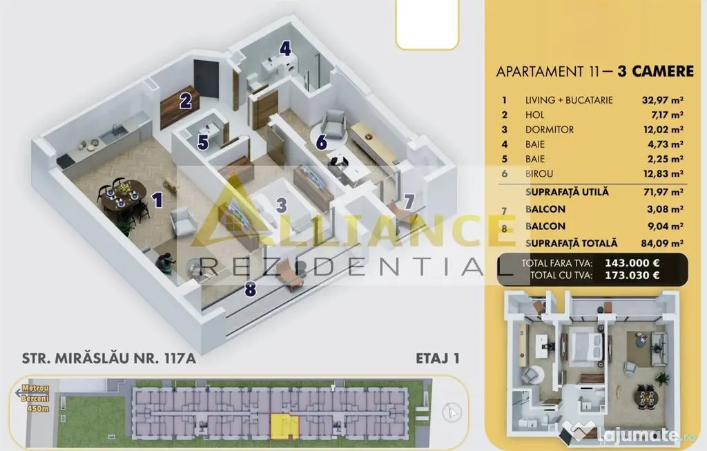 Apartament superb cu 3 camere la doar 5 minute de metrou - Popesti Leordeni (Bucuresti-Ilfov)