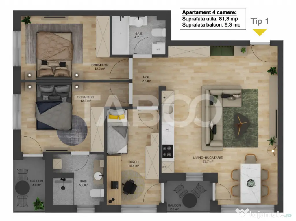 COMISION 0% Apartament 4 camere 81 mp LOC PARCARE zona Doamn - Sibiu (Sibiu)