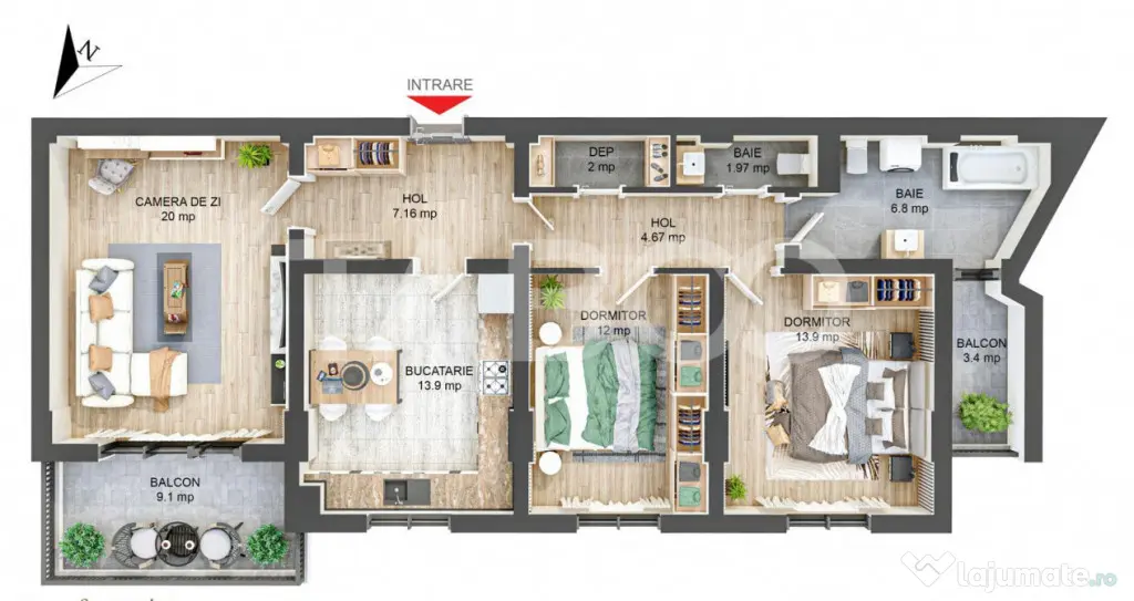 Apartament decomandat 3 camere 2 bai 83 mpu 2 balcoane Sibiu - Sibiu (Sibiu)