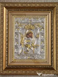 Icoana Maicii Domnului Axion Estin Argintata Relief 