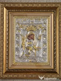 Icoana Maicii Domnului Axion Estin Argintata Relief