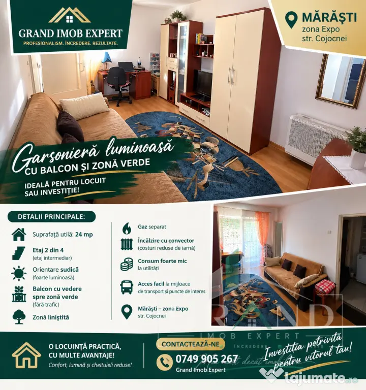 Garsoniera de Vanzare | 24 MP | Etaj 2 | Orientare Sudica | - Cluj-Napoca (Cluj)