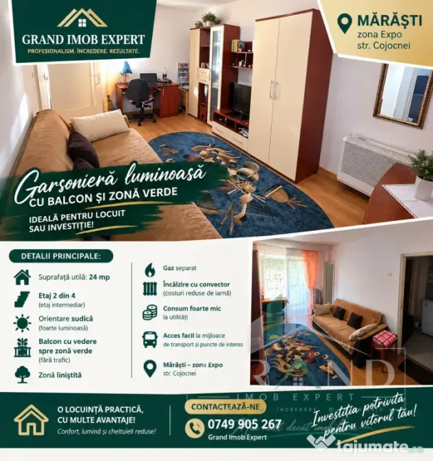 Garsoniera de Vanzare | 24 MP | Etaj 2 | Orientare Sudica | - Cluj-Napoca (Cluj)